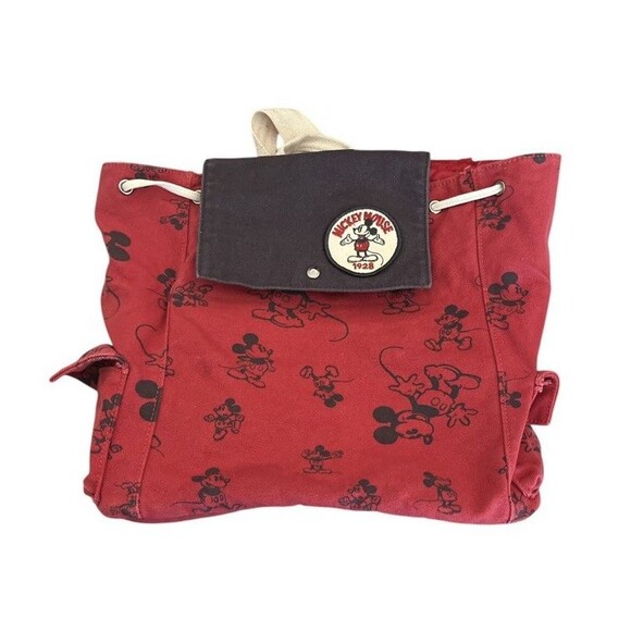 Disney X Junk Food Mickey Mouse Canvas Backpack Bag 1928 Logo Patch Red 14x13x5" - Picture 1 of 4